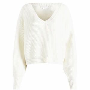 Good American V-Neck Ribbed Cropped Sweater - Ivory Sz L
